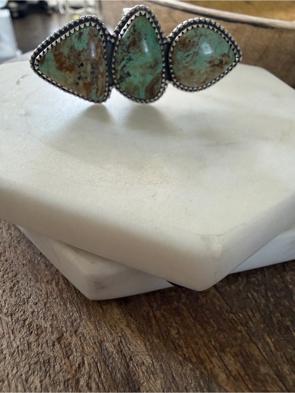 Turquoise Three-Stone Silver Ring - Green Turquoise Accent